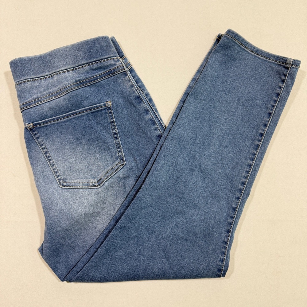 Sound Style Lucy Pull On Capri Women L Blue Silk Denim Stretch Jegging Cropped